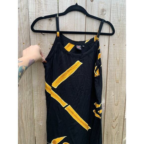 Willy Black Bamboo Shift Dress Small Black Yellow Summer Beach Sundress Spring - Picture 5 of 8